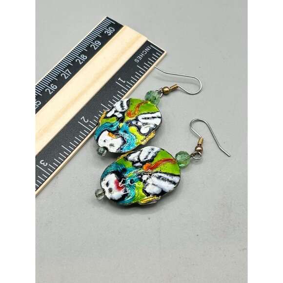 Handcrafted Japanese Opera Mask Cloisonné Earrings with Dangle Hooks - Picture 4 of 5
